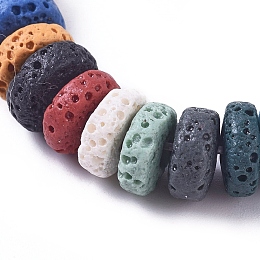 Honeyhandy Natural Lava Rock Beads Strands, Dyed, Flat Round/Disc, Mixed Color, 8x4mm, Hole: 1.6mm, about 54~61pcs/strand, 7.68 inch~7.87 inch(19.5~20cm)