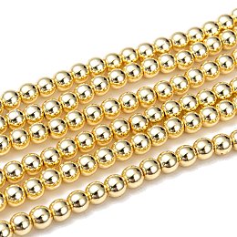 Honeyhandy Electroplate Non-magnetic Synthetic Hematite Bead Strands, Round, Golden Plated, 6mm, Hole: 1~1.5mm, about 67~72pcs/strand, 15.7 inch