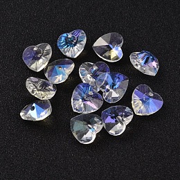 Honeyhandy Romantic Valentines Ideas Glass Charms, Faceted Heart Charm, AB Color Plated, Colorful, 10x10x5mm, Hole: 1mm