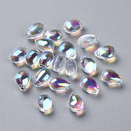 Honeyhandy Transparent Glass Beads, Top Drilled Beads, Teardrop, Clear AB, 9x6x5mm, Hole: 1mm