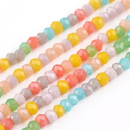 Arricraft Faceted Glass Beads Strands, Imitation Jade Style, Rondelle, Mixed Color, 2~2.5x1.5~2mm, Hole: 0.6mm, about 187pcs/Strand, 12.91 inches(32.8cm)