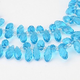 Honeyhandy Faceted Teardrop Transparent Glass Beads Strands, Top Drilled Beads, Light Sky Blue, 12x6mm, Hole: 1mm, about 100pcs/strand, 15.7 inch