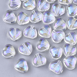 Honeyhandy Transparent Glass Beads, AB Color Plated, Heart, Clear AB, 6x6x4mm, Hole: 0.9mm