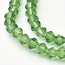 Honeyhandy Lime Green Glass Bicone Beads Strands, Faceted, 4x4mm, Hole: 1mm, about 104pcs/strand