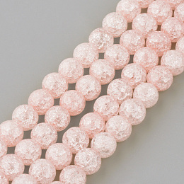 Honeyhandy Synthetic Crackle Quartz Beads Strands, Round, Dyed, Pink, 6mm, Hole: 1mm, about 66pcs/strand, 15.7 inch