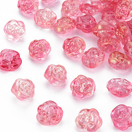 Transparent Glass Beads, with Goldsand, Rose, Pale Violet Red, 12.5x14x9mm, Hole: 1.2mm