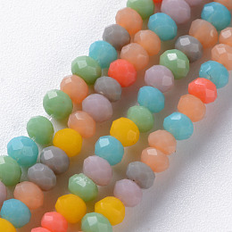 Honeyhandy Opaque Glass Beads Strands, Faceted Abacus, Mixed Color, 3x2.5mm, Hole: 0.6mm, about 192~195pcs/strand, 16.93 inch~17.52 inch(43cm~44.5cm)