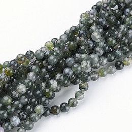 Honeyhandy Natural Moss Agate Beads Strands, Round, about 6mm in diameter,  hole: 0.8mm, about 59pcs/strands, 15~16 inch