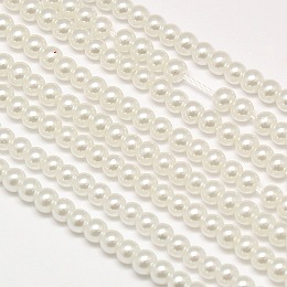 Arricraft Eco-Friendly Dyed Glass Pearl Round Bead Strands, Cotton Cord Threaded, White, 4~4.5mm, Hole: 0.7~1.1mm, about 104pcs/strand, 15 inches