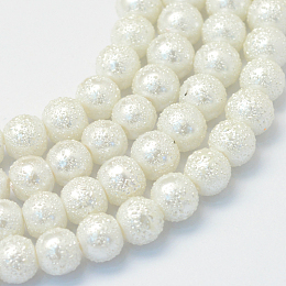 Arricraft Baking Painted Textured Glass Pearl Round Bead Strands, White, 8~9mm, Hole: 1mm, about 105pcs/strand, 31.4 inches