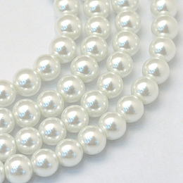Honeyhandy Baking Painted Pearlized Glass Pearl Round Bead Strands, White, 8~9mm, Hole: 1mm, about 105pcs/strand, 31.4 inch