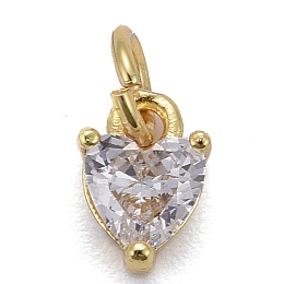 Honeyhandy Brass Micro Pave Cubic Zirconia Charms, Long-Lasting Plated, Real 18K Gold Plated, Heart, Clear, 8x5x3.5mm, Hole: 3mm