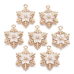 Honeyhandy Christmas Brass Micro Pave Cubic Zirconia Links Connectors, Long-Lasting Plated, Snowflake, Light Gold, Clear, 21x16x3mm, Hole: 1.6mm