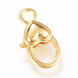 Honeyhandy Alloy Lobster Claw Clasps, Heart, Golden, 26.5x14x6.5mm, Hole: 4mm