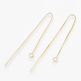 Honeyhandy Brass Stud Earring Findings, with Loop, Ear Threads, Real 18K Gold Plated, 82~87x0.5mm, Hole: 1.5mm