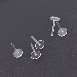 Honeyhandy Plastic Flat Round Stud Earring Findings, Clear, 6mm, pin: 1mm