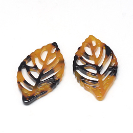 Honeyhandy Cellulose Acetate(Resin) Pendants, Leaf, Goldenrod, 38.5x22x2.5mm, Hole: 1.5mm