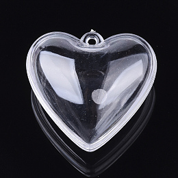 Honeyhandy Openable Transparent Plastic Pendants, Fillable Plastic Bauble Christmas Ornament, Heart, Clear, 37x40x24mm, Hole: 1.8mm, Inner Diameter: 30x37mm