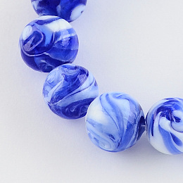 Honeyhandy Handmade Lampwork Beads, Round, Blue, 14mm, Hole: 1~2mm