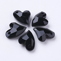 Honeyhandy Opaque Acrylic Charms, Faceted, Heart, Black, 11x9x4mm, Hole: 0.5mm