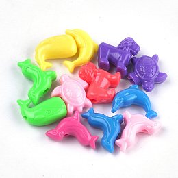 Honeyhandy Acrylic Beads, Animal, Mixed Color, 19~23x21~25x9~11mm, Hole: 3.5~4mm