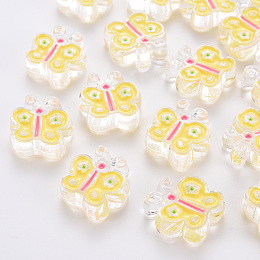 Honeyhandy Transparent Acrylic Beads, with Enamel, Butterfly, Yellow, 25x24x9mm, Hole: 3mm