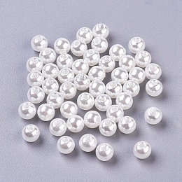 Honeyhandy ABS Plastic Imitation Pearl Round Beads, White, 6mm, Hole: 1mm