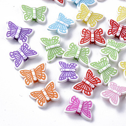 Honeyhandy Craft Style Acrylic Beads, Butterfly, Mixed Color, 11x14x3.5mm, Hole: 1.6mm, about 175pcs/50g