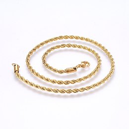 Honeyhandy 304 Stainless Steel Rope Chain Necklaces, with Lobster Claw Clasps, Real 18K Gold Plated, 17.7 inch(45cm), 2mm