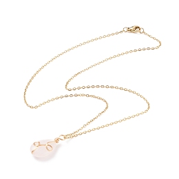 Honeyhandy Natural Rose Quartz Teardrop Pendant Necklace, Gold Plated 304 Stainless Steel Wire Wrap Jewelry for Women, 17.72 inch(45cm)