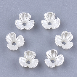 Honeyhandy 3-Petal ABS Plastic Imitation Pearl Bead Caps, Flower, Creamy White, 6x6.5x2.5mm, Hole: 1mm