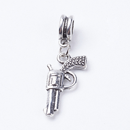 Honeyhandy Tibetan Style Alloy European Dangle Charms, Large Hole Pendants, Gun, Antique Silver, 35mm, Hole: 5mm, pendant: 23x12x3mm