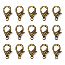 Honeyhandy Tibetan Style Alloy Lobster Claw Clasps, Antique Bronze, 30x15x4mm, Hole: 3mm