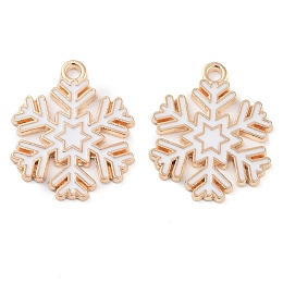 Christmas Theme Barrel Plating Alloy Enamel Pendants, Cadmium Free & Lead Free, Light Gold, Snowflake, 22x18.5x1mm, Hole: 1.6mm