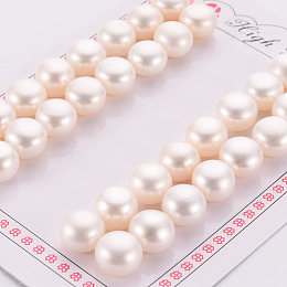 Honeyhandy Grade AAA Natural Cultured Freshwater Pearl Beads, Half Drilled, Flat Round, White, 11~12x6~7mm, Half Hole: 1mm