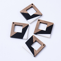 Honeyhandy Resin & Walnut Wood Pendants, Rhombus, Creamy White, 37x37x3mm, Hole: 2mm