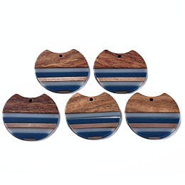 Honeyhandy Resin & Walnut Wood Pendants, Gap Flat Round, Prussian Blue, 34x37x3mm, Hole: 1.8mm