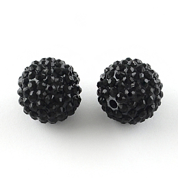 Honeyhandy Resin Rhinestone Beads, with Acrylic Round Beads Inside, for Bubblegum Jewelry, Black, 16mm, Hole: 2~2.5mm