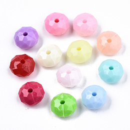 Honeyhandy Opaque Acrylic Beads, Faceted, Rondelle, Mixed Color, 8x5mm, Hole: 1.2mm