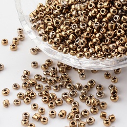 Honeyhandy 8/0 Glass Seed Beads, Metallic Colours, Sienna, about 3mm in diameter, hole: 0.8mm, about 1111pcs/50g