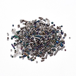 Honeyhandy Glass Seed Beads, Mixed Style, Mixed Shapes, Dark Gray, 1~7x2~4mm, Hole: 0.7~1mm