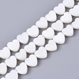 Honeyhandy Natural Freshwater Shell Beads Strands, Top Drilled Beads, Heart, Creamy White, 6x5.5x2.5mm, Hole: 0.7mm, about 62pcs/strand, 14.57 inch(37cm)