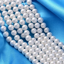 Honeyhandy Shell Pearl Beads Strands, Grade A, Polished, Round, White, 8mm, Hole: 0.8mm, about 47~50pcs/strand, 16 inch