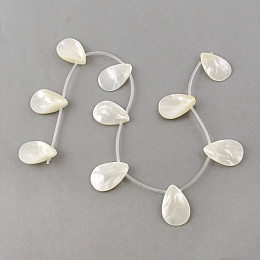 Honeyhandy Natural Sea Shell Beads Strands, Top Drilled Beads, Teardrop, Creamy White, 30.5x21x4.5mm, Hole: 1.5mm, about 10pcs/strand, 16.3 inch
