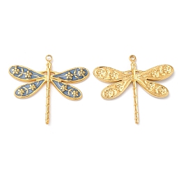 Honeyhandy 304 Stainless Steel Enamel Pendants, Real 18K Gold Plated, Dragonfly Charm, Steel Blue, 24x27x2mm, Hole: 1.4mm