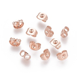 Honeyhandy 304 Stainless Steel Ear Nuts, Friction Earring Backs for Stud Earrings, Rose Gold, 6x4x3.5mm, Hole: 0.8mm