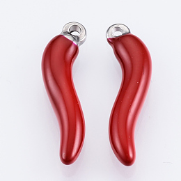 Honeyhandy 304 Stainless Steel Enamel Pendants, Enamelled Sequins, Pepper, Stainless Steel Color, Red, 20x6x3mm, Hole: 1mm