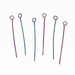 Honeyhandy Ion Plating(IP) 304 Stainless Steel Eye Pins, Rainbow Color, 35x0.6mm, Hole: 2mm