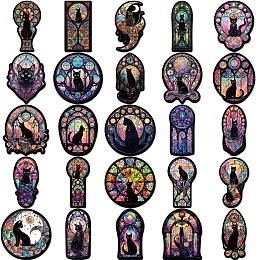 Honeyhandy Gothic Style PVC Self-Adhesive Cartoon Stickers, Black Cat Waterproof Decals for Kid's Art Craft, Mixed Shapes, 73.9x41.7mm, 50pcs/set