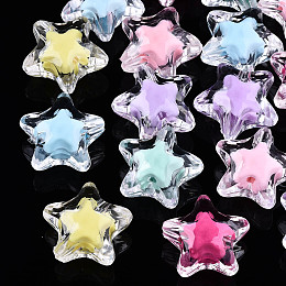 Honeyhandy Transparent Acrylic Beads, Bead in Bead, Star, Mixed Color, 19x20x11mm, Hole: 3mm